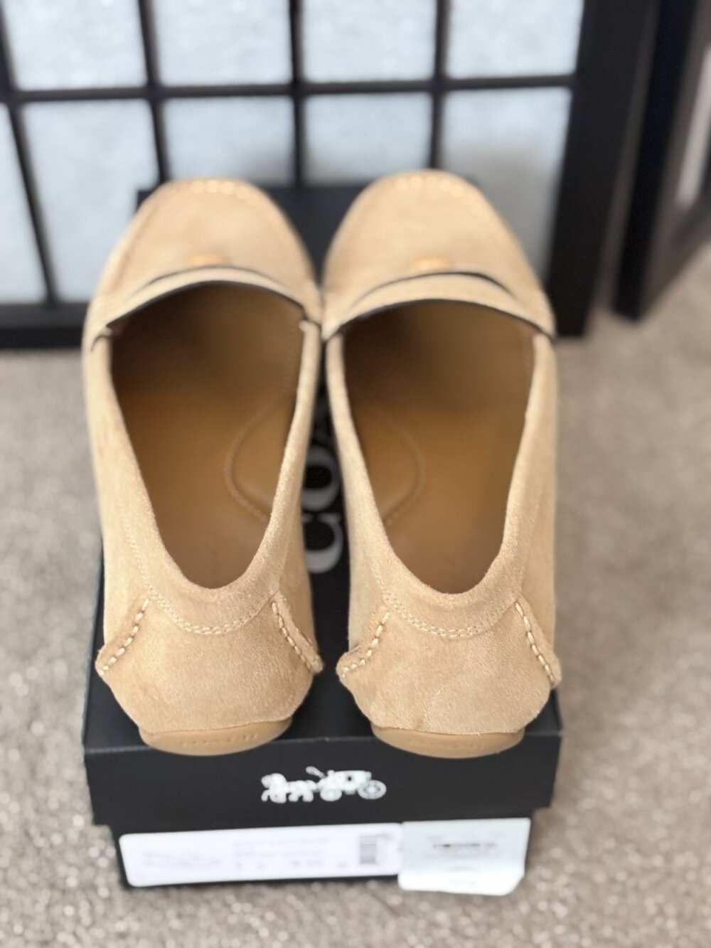 Open Full Size Image COACH Sculpted C Suede Driver Loafers-Sand Suede Sz9 - Picture 2 of 4